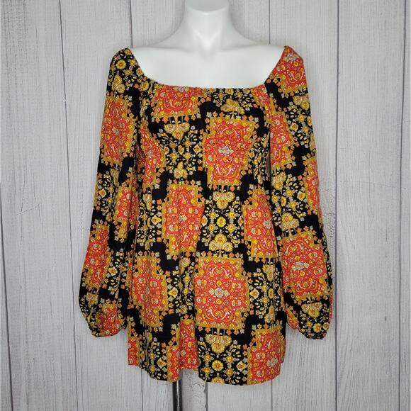 Vintage Handmade Medallion Floral Print Micro Dress Tunic with Bishop Sleeves - Picture 1 of 5
